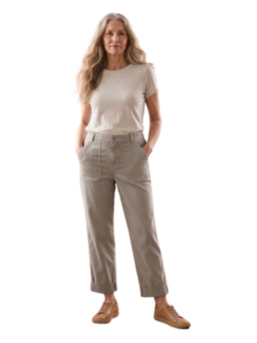 J. Jill High Rise Straight Leg Cropped Khaki Pants Cuffed Stretch Pockets Sz 18